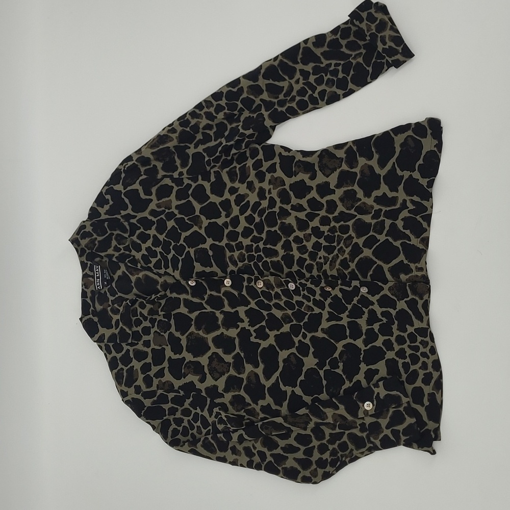Ann May Animal Print 100% Silk Blouse Women's Size M